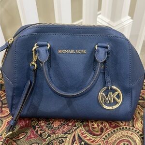 Navy blue, roomy Michael Kors satchel with crossbody strap